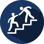Illustration of a one person reaching out to help another on stairs